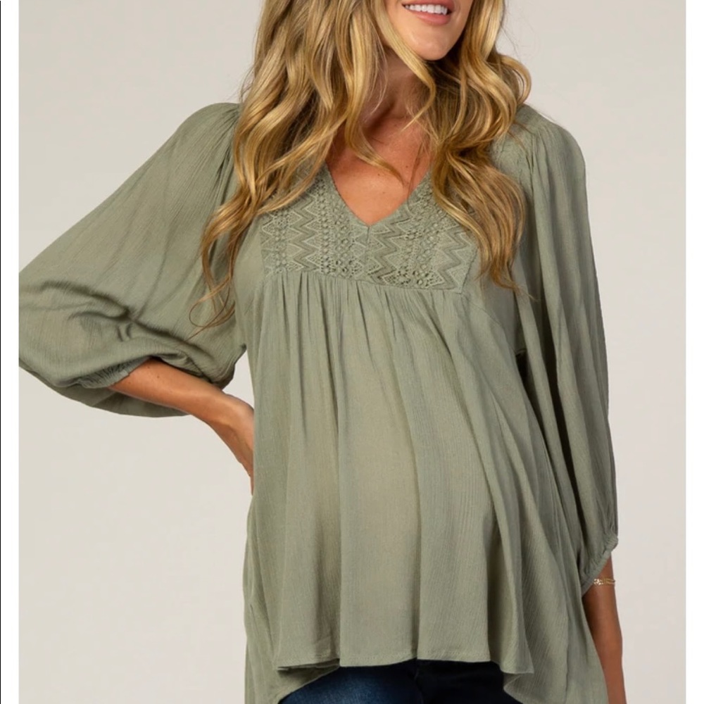 Pink Blush Olive Crochet Accent Boho Maternity Blouse